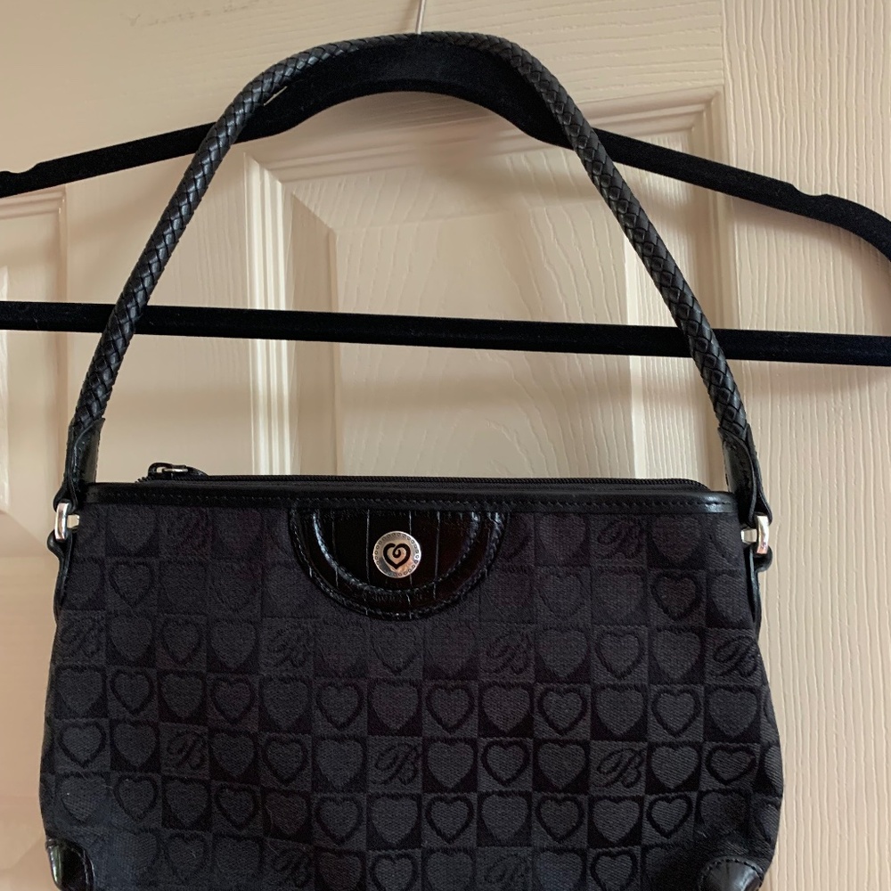 Brighton Black Fabric Logo/ Leather Shoulder Bag
